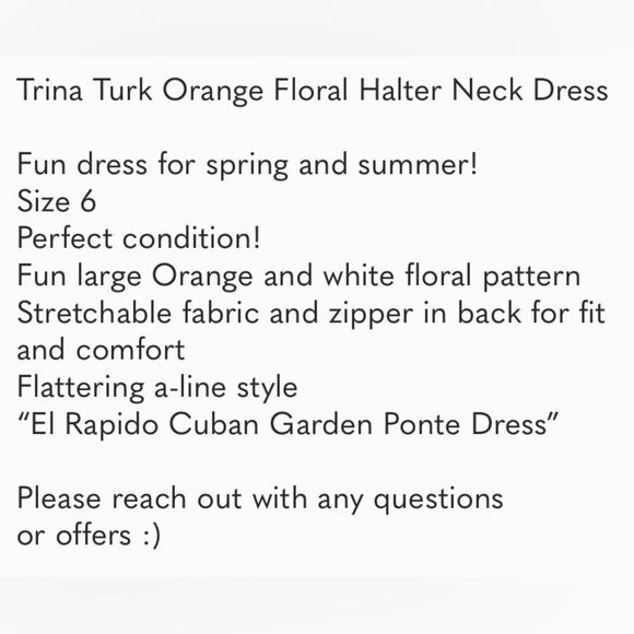 Trina Turk Halter Neck Dress Orange and White Size 6 - Picture 12 of 13